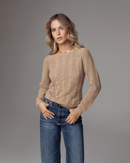 Maglione girocollo con treccia in cotone organico terra